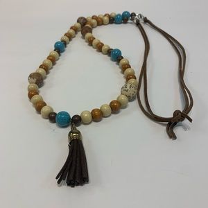 Turquoise and Wood Bead Necklace and Bracelet Set